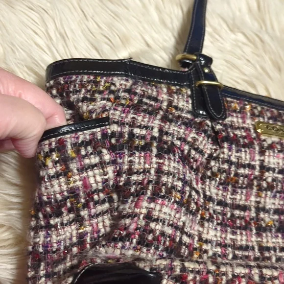 Vintage Y2K Coach Tweed Shoulder Bag Purse Tote - Picture 7 of 9